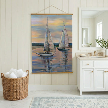 Seaside Retreat Indoor Wall Décor Canvas Tapestry, Sail Boats | Plow & Hearth