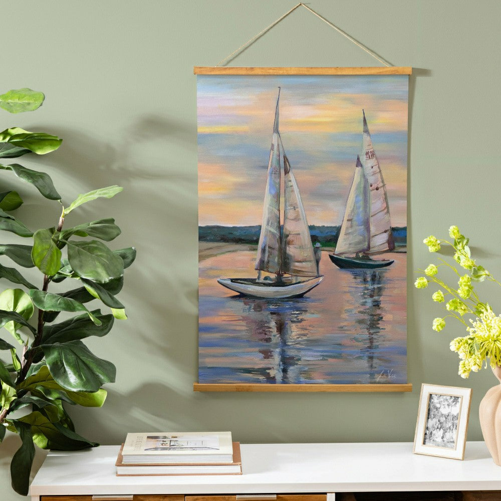 Seaside Retreat Indoor Wall Décor Canvas Tapestry, Sail Boats | Plow & Hearth