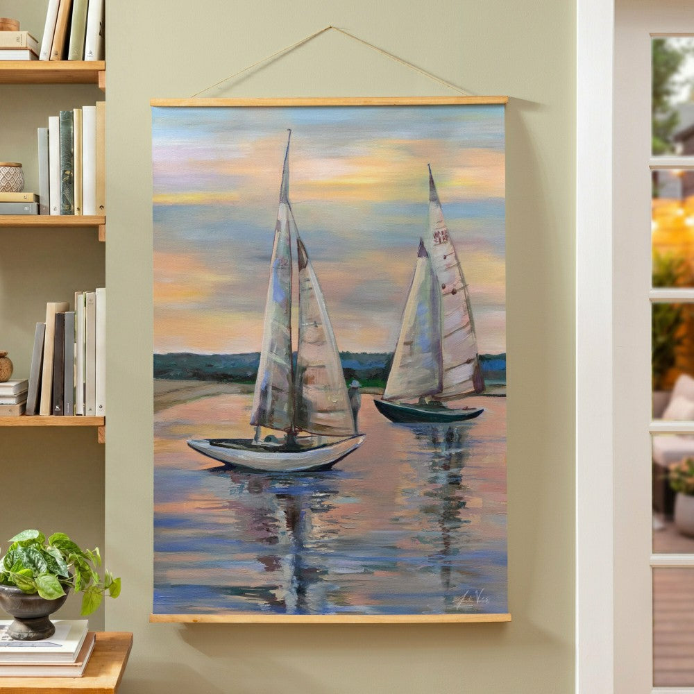 Seaside Retreat Indoor Wall Décor Canvas Tapestry, Sail Boats | Plow & Hearth