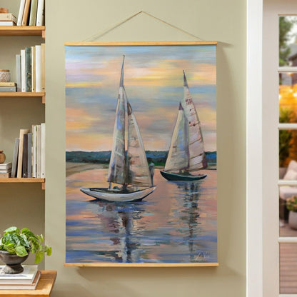 Seaside Retreat Indoor Wall Décor Canvas Tapestry, Sail Boats | Plow & Hearth