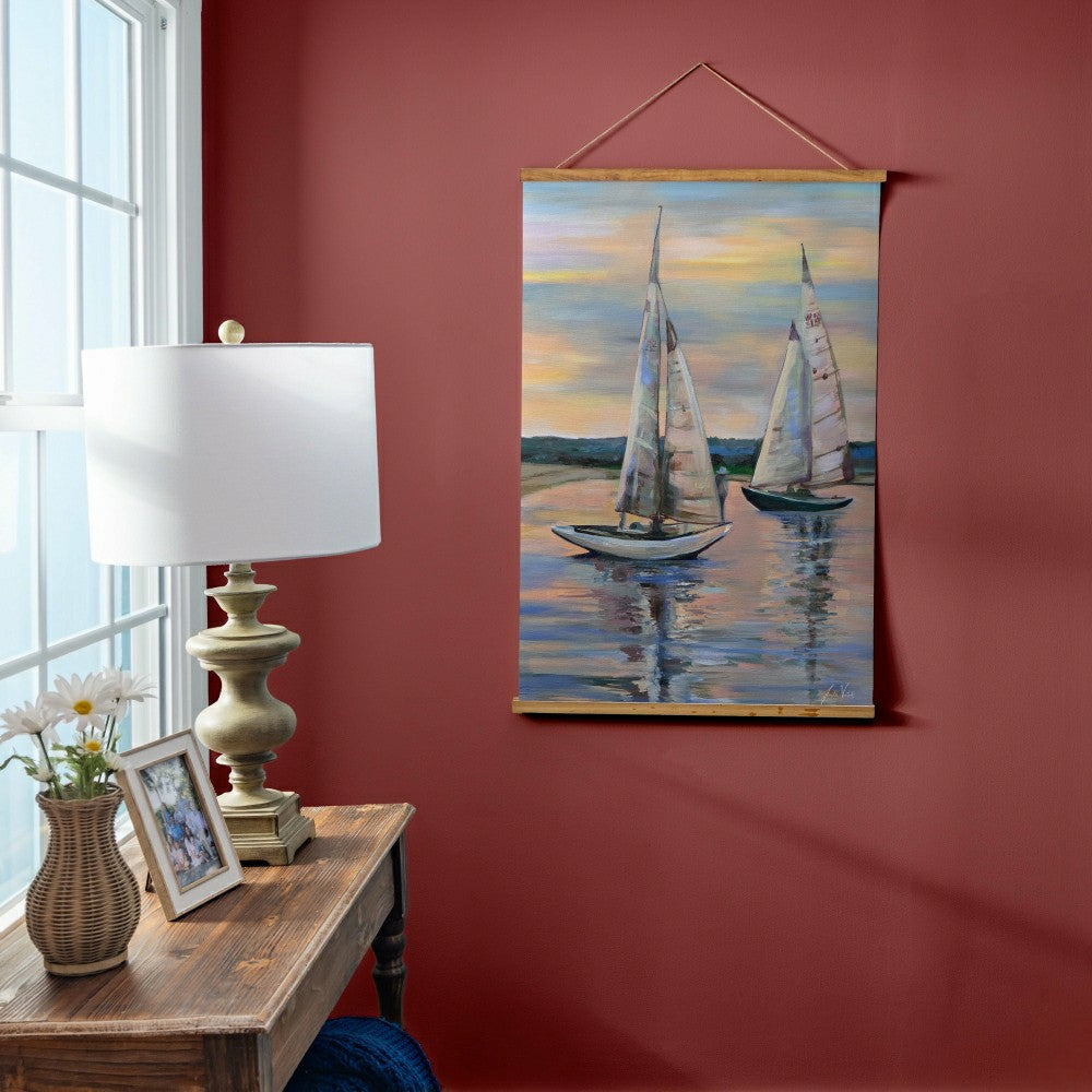 Seaside Retreat Indoor Wall Décor Canvas Tapestry, Sail Boats | Plow & Hearth