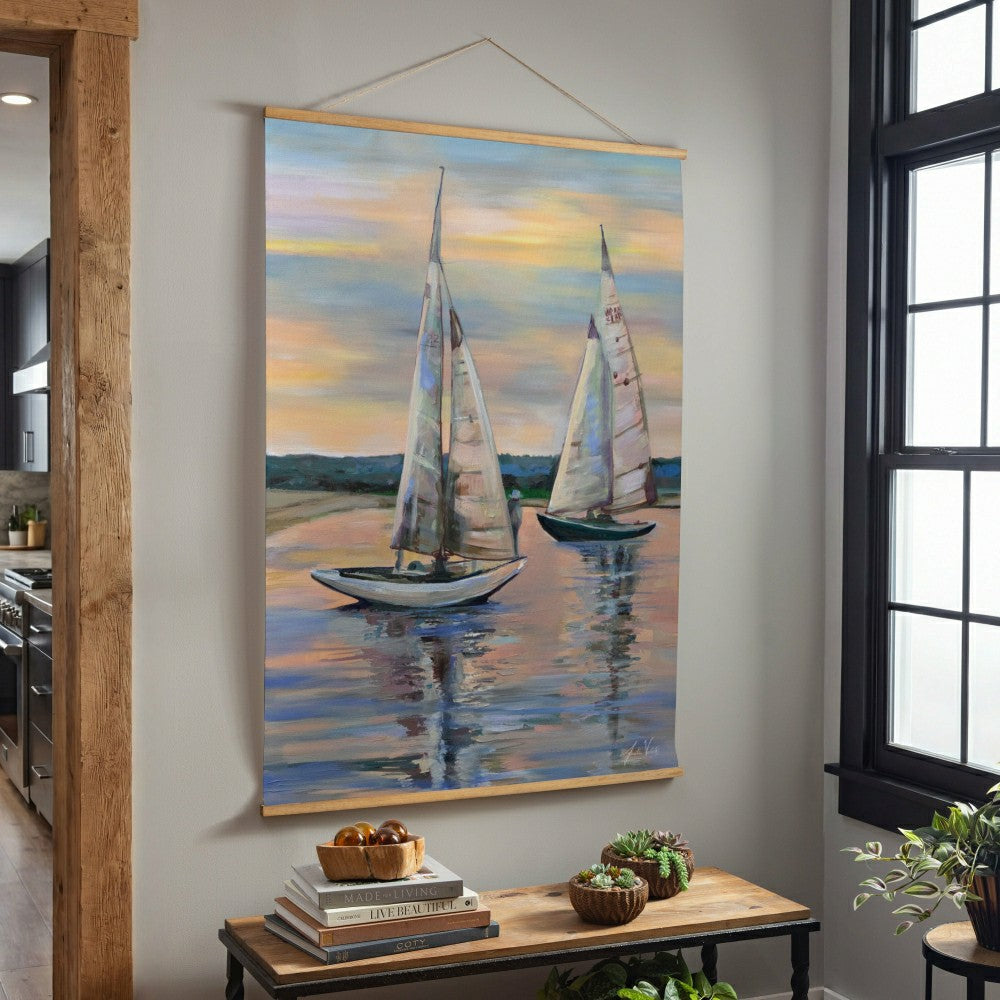 Seaside Retreat Indoor Wall Décor Canvas Tapestry, Sail Boats | Plow & Hearth