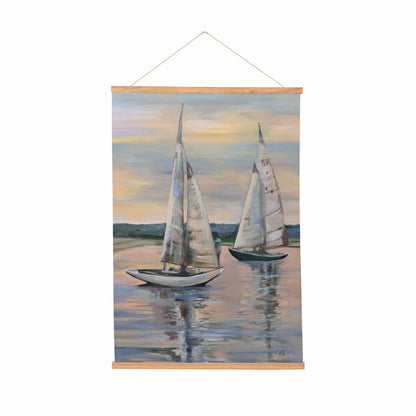 Seaside Retreat Indoor Wall Décor Canvas Tapestry, Sail Boats | Plow & Hearth
