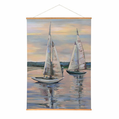 Seaside Retreat Indoor Wall Décor Canvas Tapestry, Sail Boats | Plow & Hearth