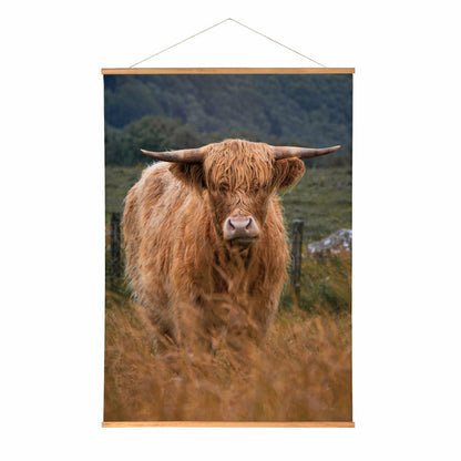 Hillside Pasture Indoor Wall Décor Canvas Tapestry, Highland Cow in Fi | Plow & Hearth