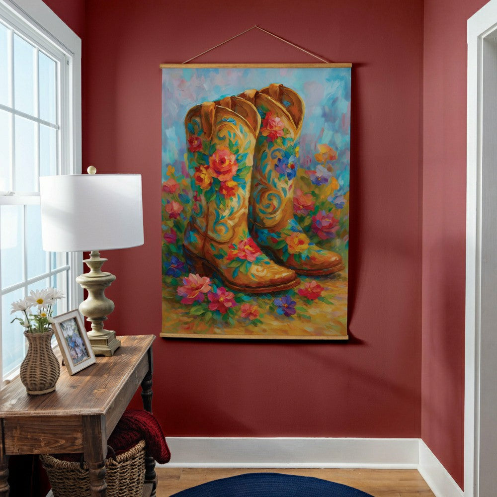 Hillside Pasture Indoor Wall Décor Canvas Tapestry, Floral Boots | Plow & Hearth