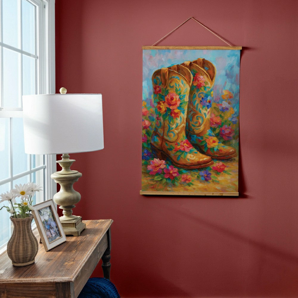 Hillside Pasture Indoor Wall Décor Canvas Tapestry, Floral Boots | Plow & Hearth