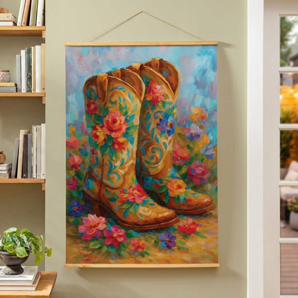 Hillside Pasture Indoor Wall Décor Canvas Tapestry, Floral Boots | Plow & Hearth