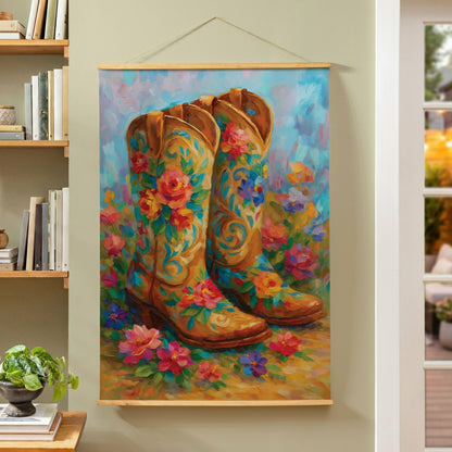 Hillside Pasture Indoor Wall Décor Canvas Tapestry, Floral Boots | Plow & Hearth