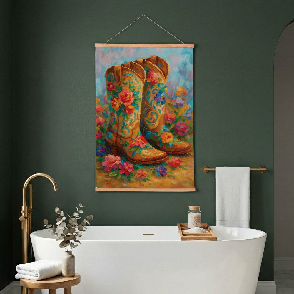 Hillside Pasture Indoor Wall Décor Canvas Tapestry, Floral Boots | Plow & Hearth