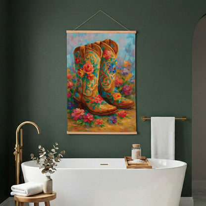Hillside Pasture Indoor Wall Décor Canvas Tapestry, Floral Boots | Plow & Hearth