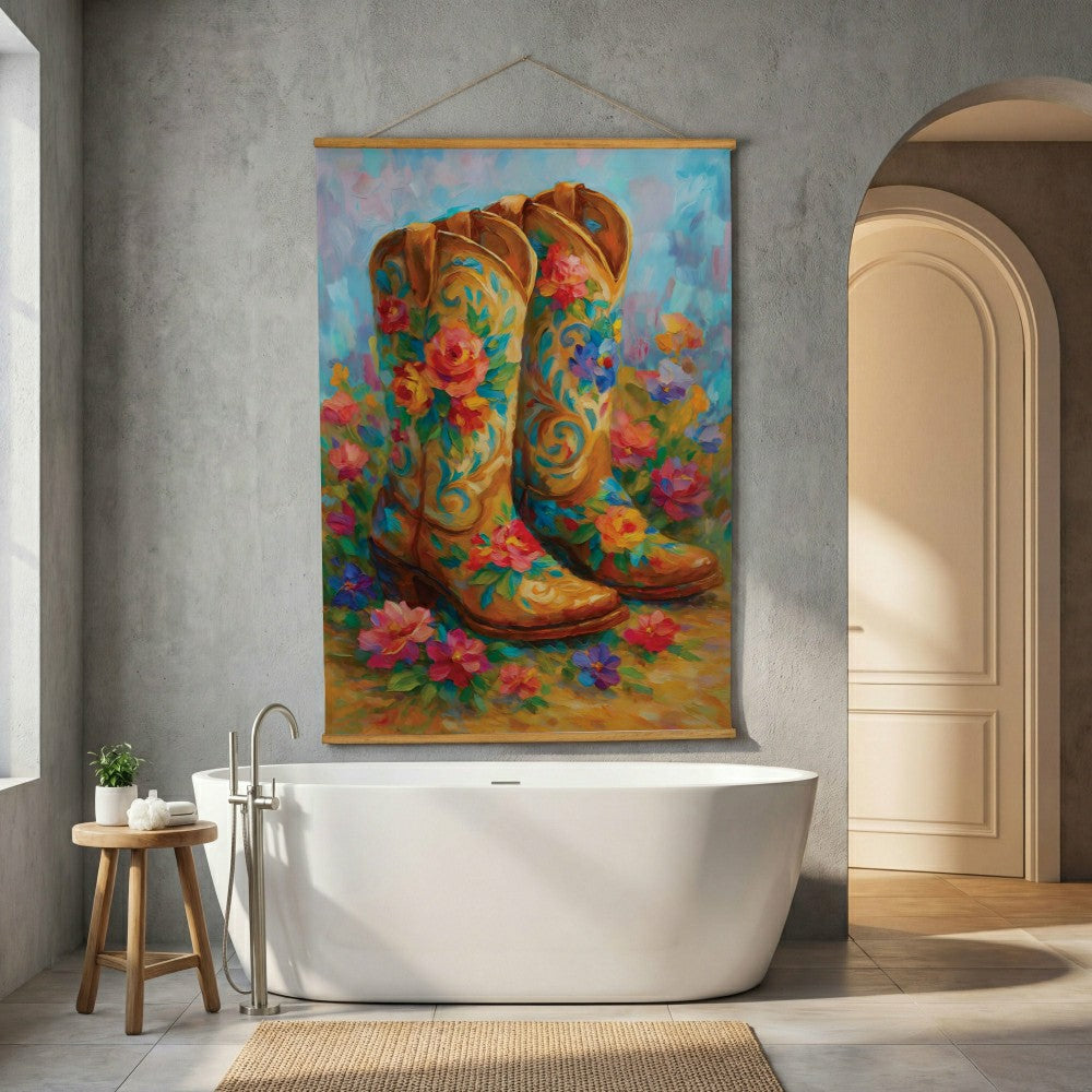 Hillside Pasture Indoor Wall Décor Canvas Tapestry, Floral Boots | Plow & Hearth