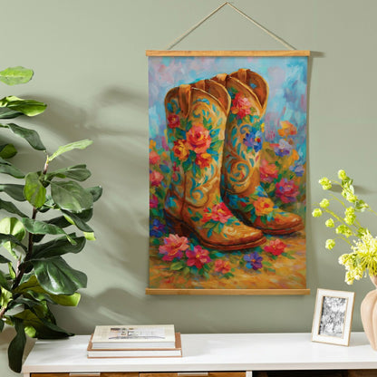Hillside Pasture Indoor Wall Décor Canvas Tapestry, Floral Boots | Plow & Hearth