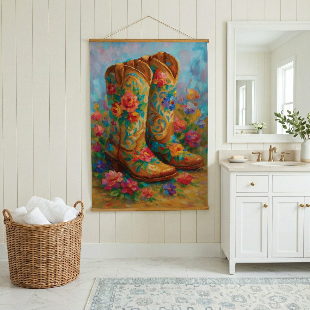 Hillside Pasture Indoor Wall Décor Canvas Tapestry, Floral Boots | Plow & Hearth