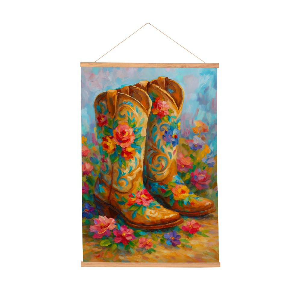 Hillside Pasture Indoor Wall Décor Canvas Tapestry, Floral Boots | Plow & Hearth