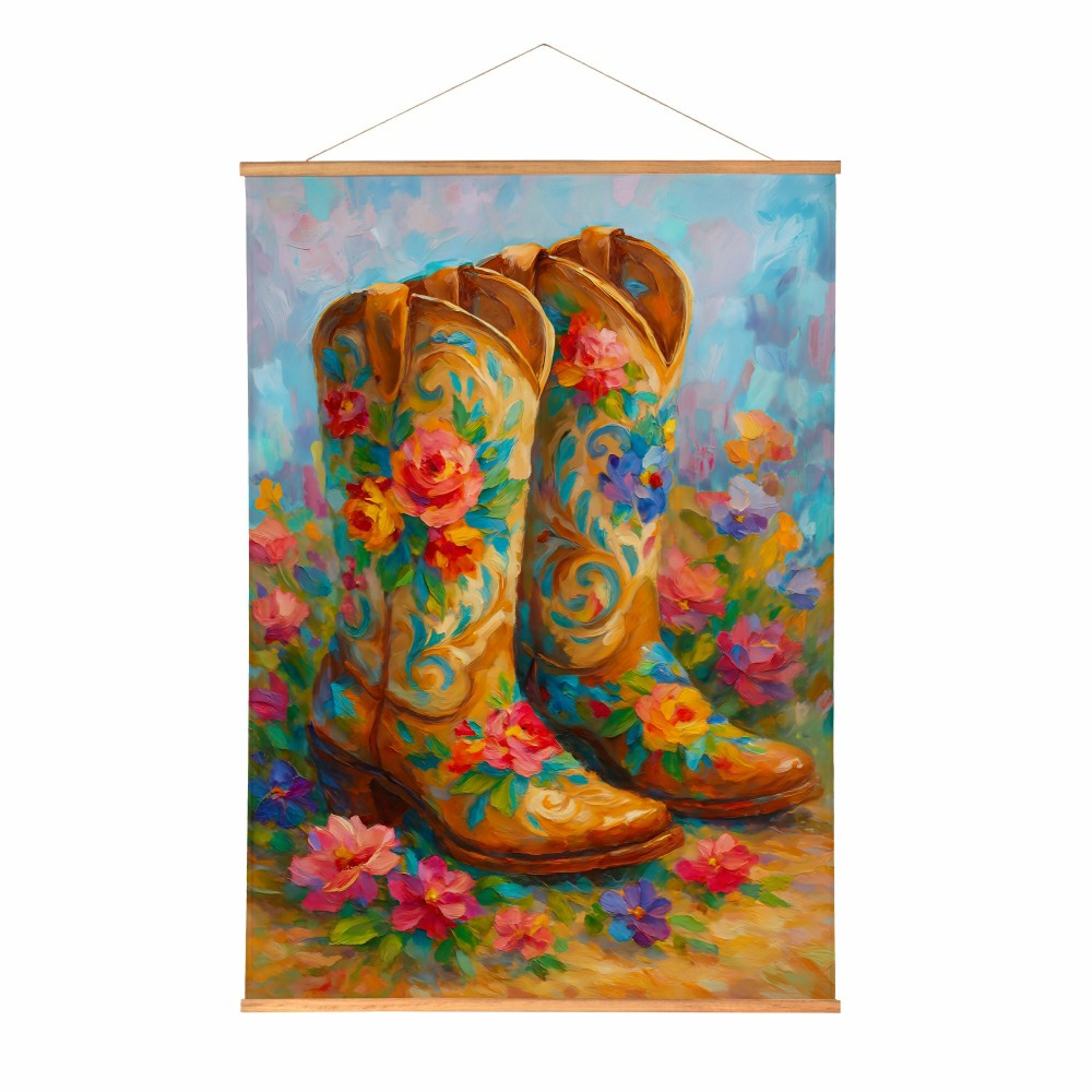 Hillside Pasture Indoor Wall Décor Canvas Tapestry, Floral Boots | Plow & Hearth