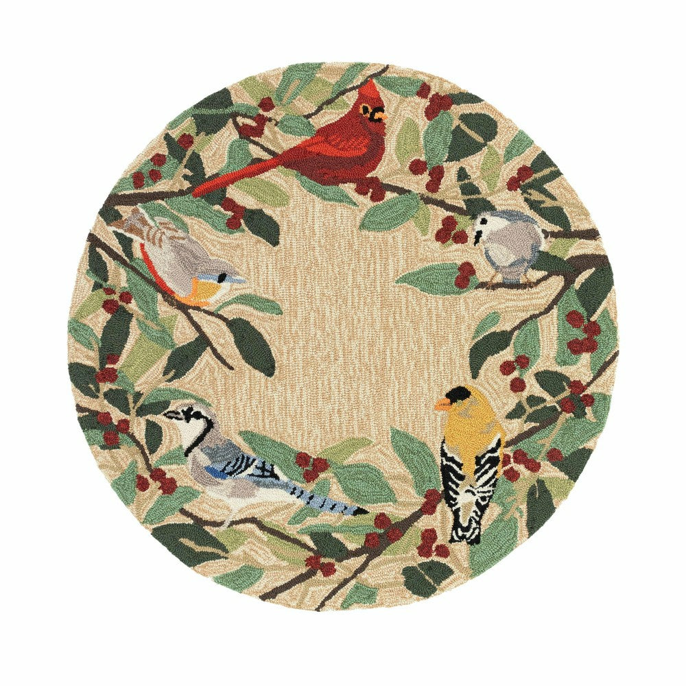 Indoor/Outdoor Synthetic Blend Birds Border Rug, 36" Round | Plow & Hearth