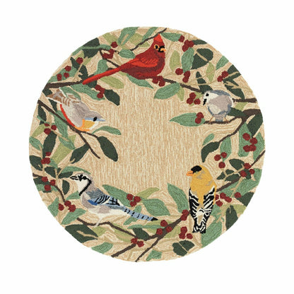 Indoor/Outdoor Synthetic Blend Birds Border Rug, 36" Round | Plow & Hearth