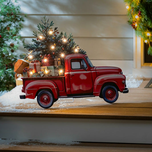 Holly Homestead Decorative Garden Accent, LED Metal Porch Leaner, Red  | Plow & Hearth
