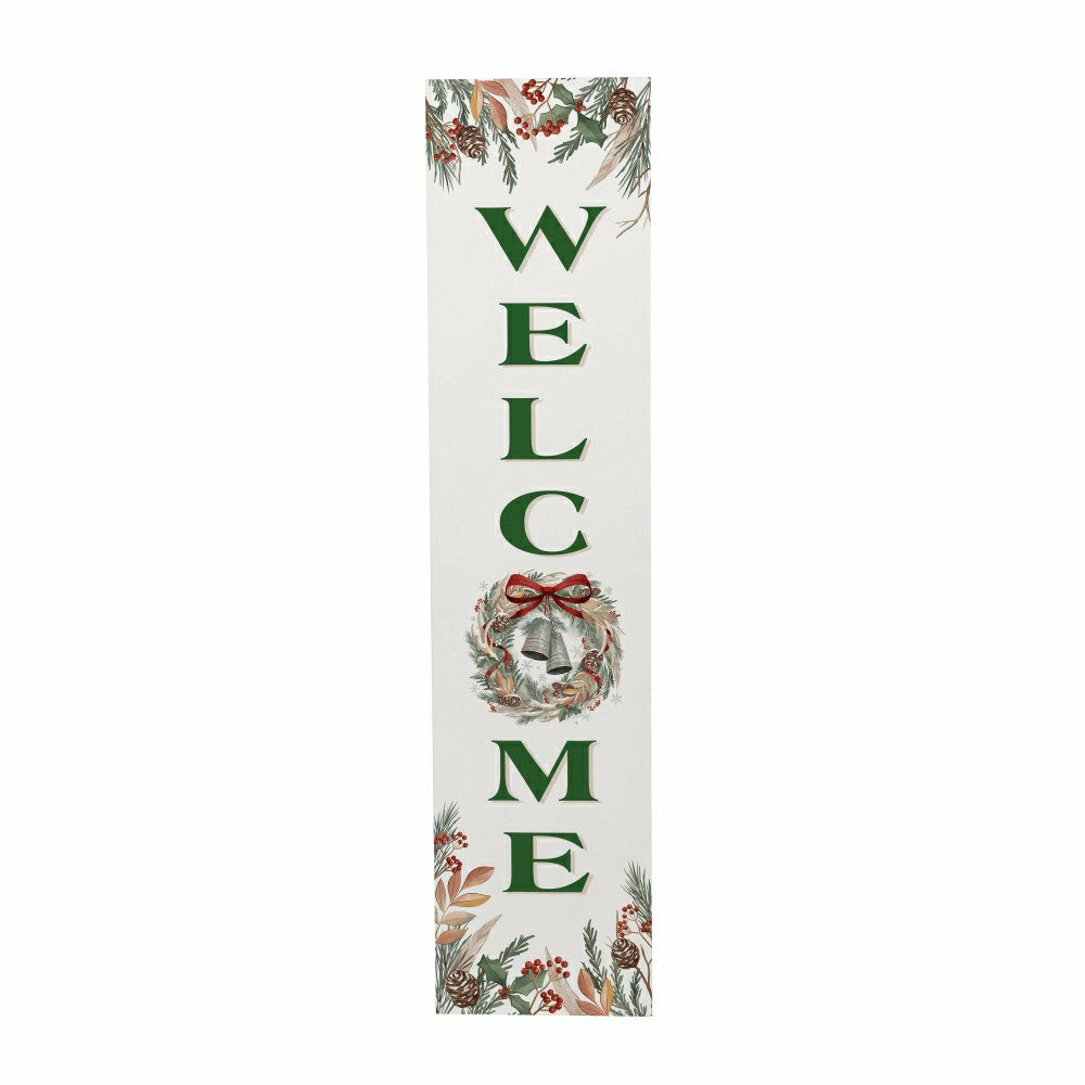 Winter Grove Wreath And Bell Porch Leaner, "Welcome", 46"H | Plow & Hearth