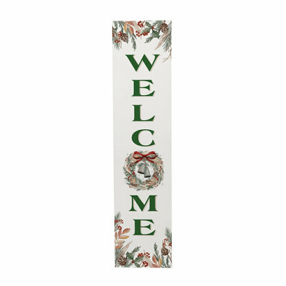 Winter Grove Wreath And Bell Porch Leaner, "Welcome", 46"H | Plow & Hearth