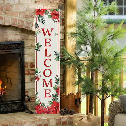 VivaStyle Poinsettia Bliss Porch Leaner, "Welcome", 46"H | Plow & Hearth