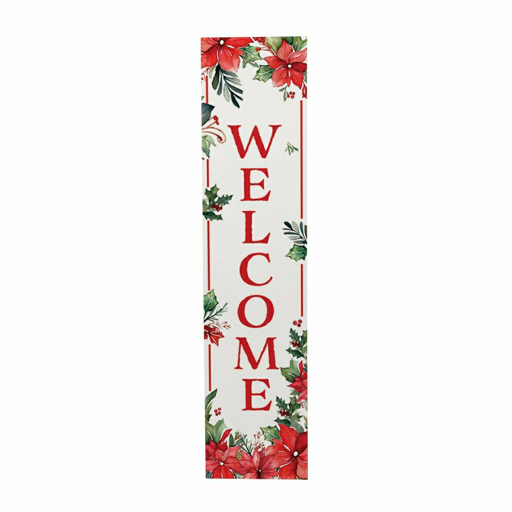 VivaStyle Poinsettia Bliss Porch Leaner, "Welcome", 46"H | Plow & Hearth