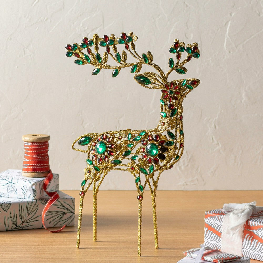 Jeweled Gold 17" Holiday Deer Tabletop Statue | Plow & Hearth