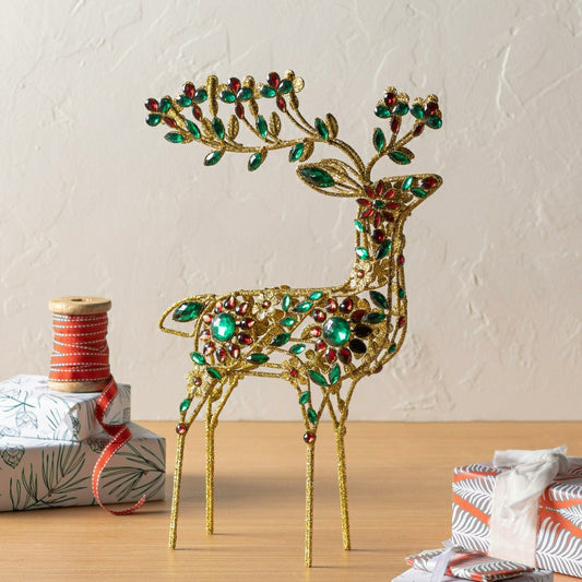 Jeweled Gold 17" Holiday Deer Tabletop Statue | Plow & Hearth