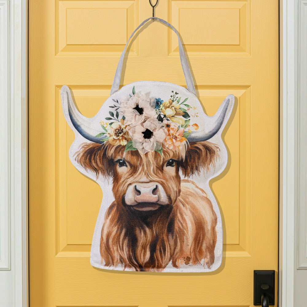 Hillside Pasture Floral Highland Cow Door Decor | Plow & Hearth