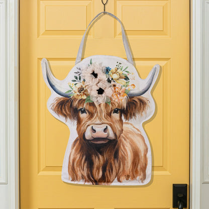 Hillside Pasture Floral Highland Cow Door Decor | Plow & Hearth