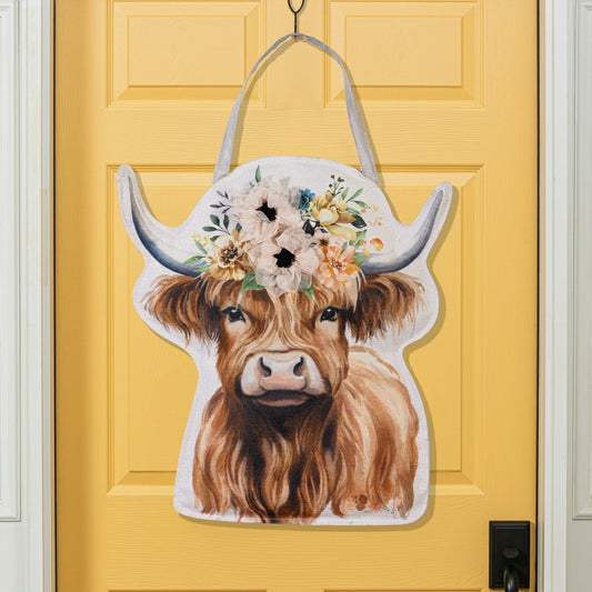 Hillside Pasture Floral Highland Cow Door Decor | Plow & Hearth