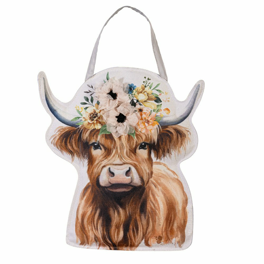 Hillside Pasture Floral Highland Cow Door Decor | Plow & Hearth