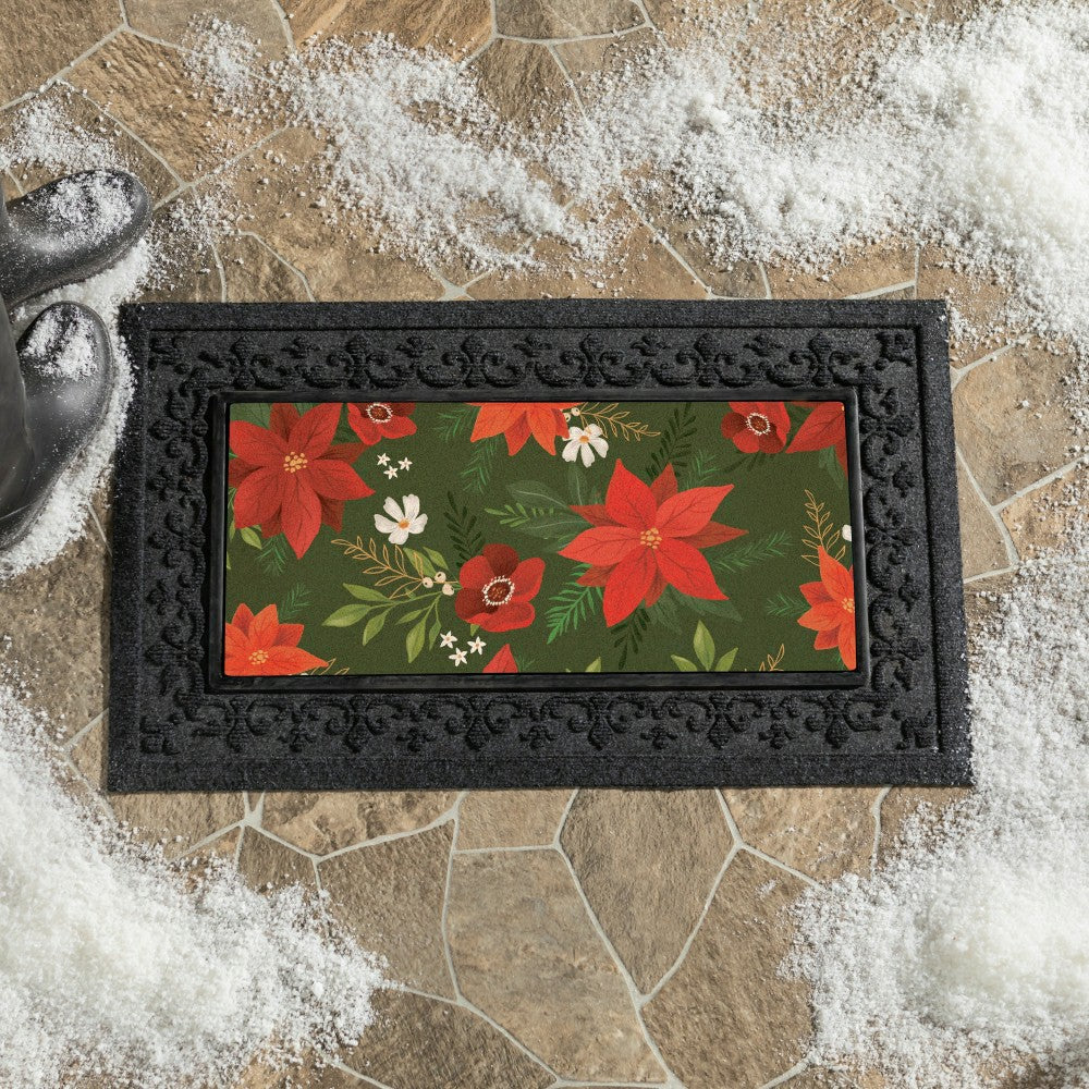 Flocked Coir Sassafras Switch Mat,Flower with Leaf, 22"x10" | Plow & Hearth