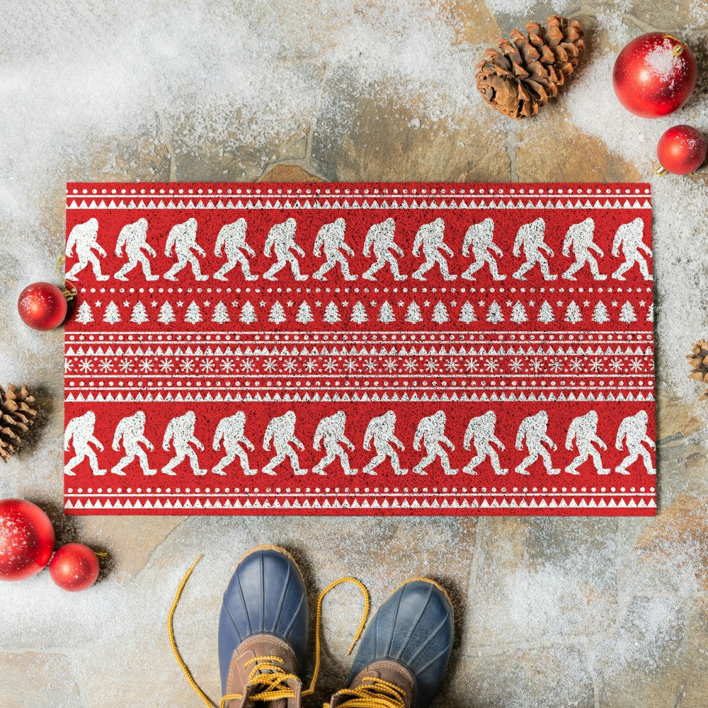 High Country Bigfoot Christmas Sweater PVC Trapper Mat, 28"x16" | Plow & Hearth