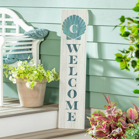 Coastal Porch Leaner Shell Monogram 46" C | Plow & Hearth