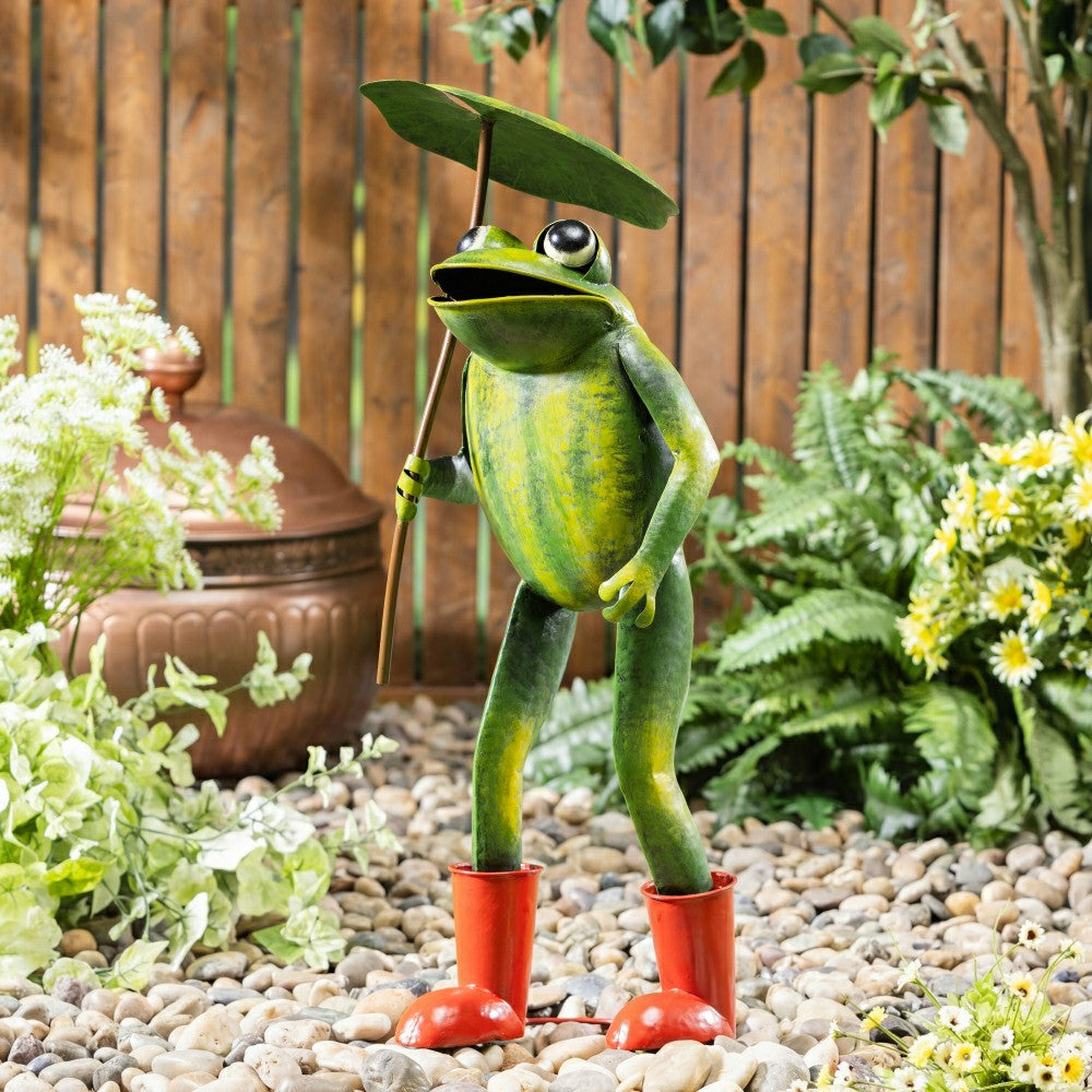 Frog with Umbrella Garden Statue | Plow & Hearth