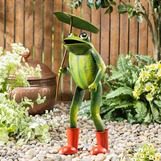 Frog with Umbrella Garden Statue | Plow & Hearth