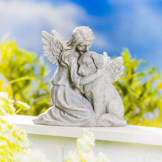 Memorial Angel’s Comfort Dog Resin Statuary, 8.5"H | Plow & Hearth
