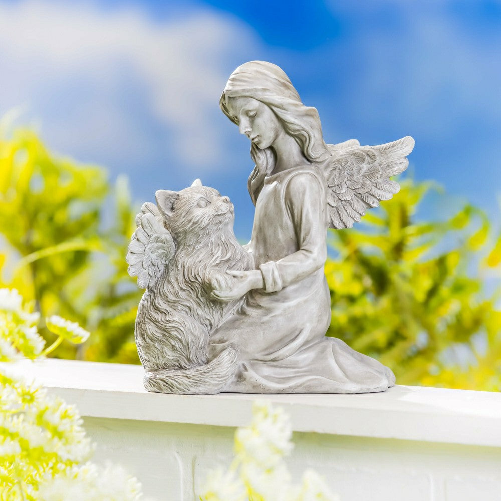 Memorial Angel’s Comfort Cat Resin Statuary, 8.5"H | Plow & Hearth