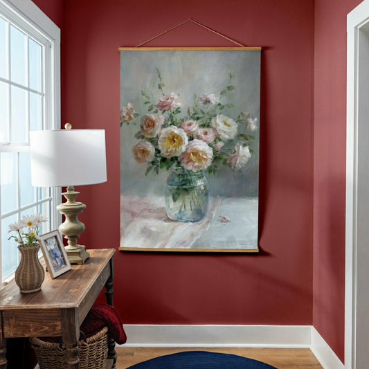 Hillside Pasture Indoor Wall Decor Canvas Tapestry, Pink/White Roses i | Plow & Hearth