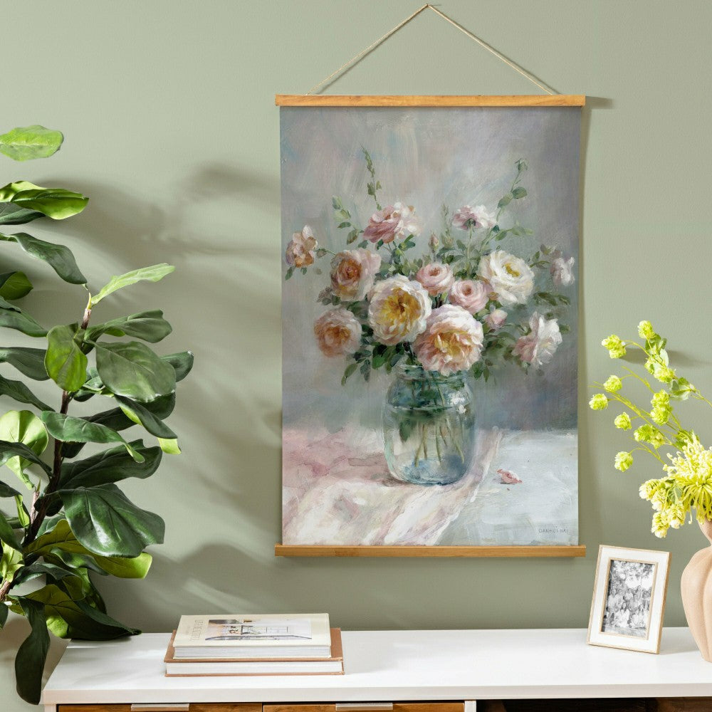 Hillside Pasture Indoor Wall Decor Canvas Tapestry, Pink/White Roses i | Plow & Hearth