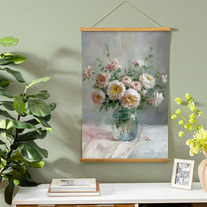 Hillside Pasture Indoor Wall Decor Canvas Tapestry, Pink/White Roses i | Plow & Hearth