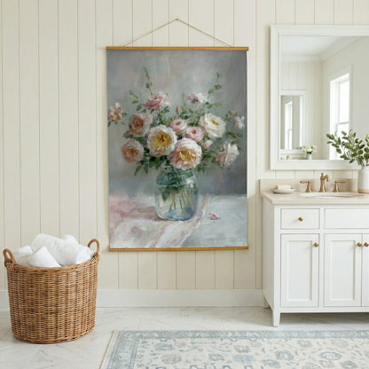 Hillside Pasture Indoor Wall Decor Canvas Tapestry, Pink/White Roses i | Plow & Hearth