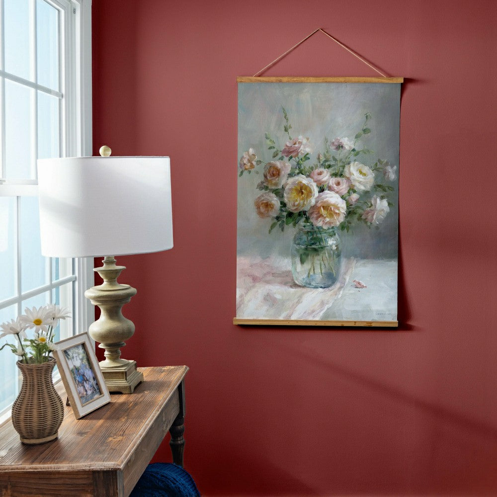 Hillside Pasture Indoor Wall Decor Canvas Tapestry, Pink/White Roses i | Plow & Hearth