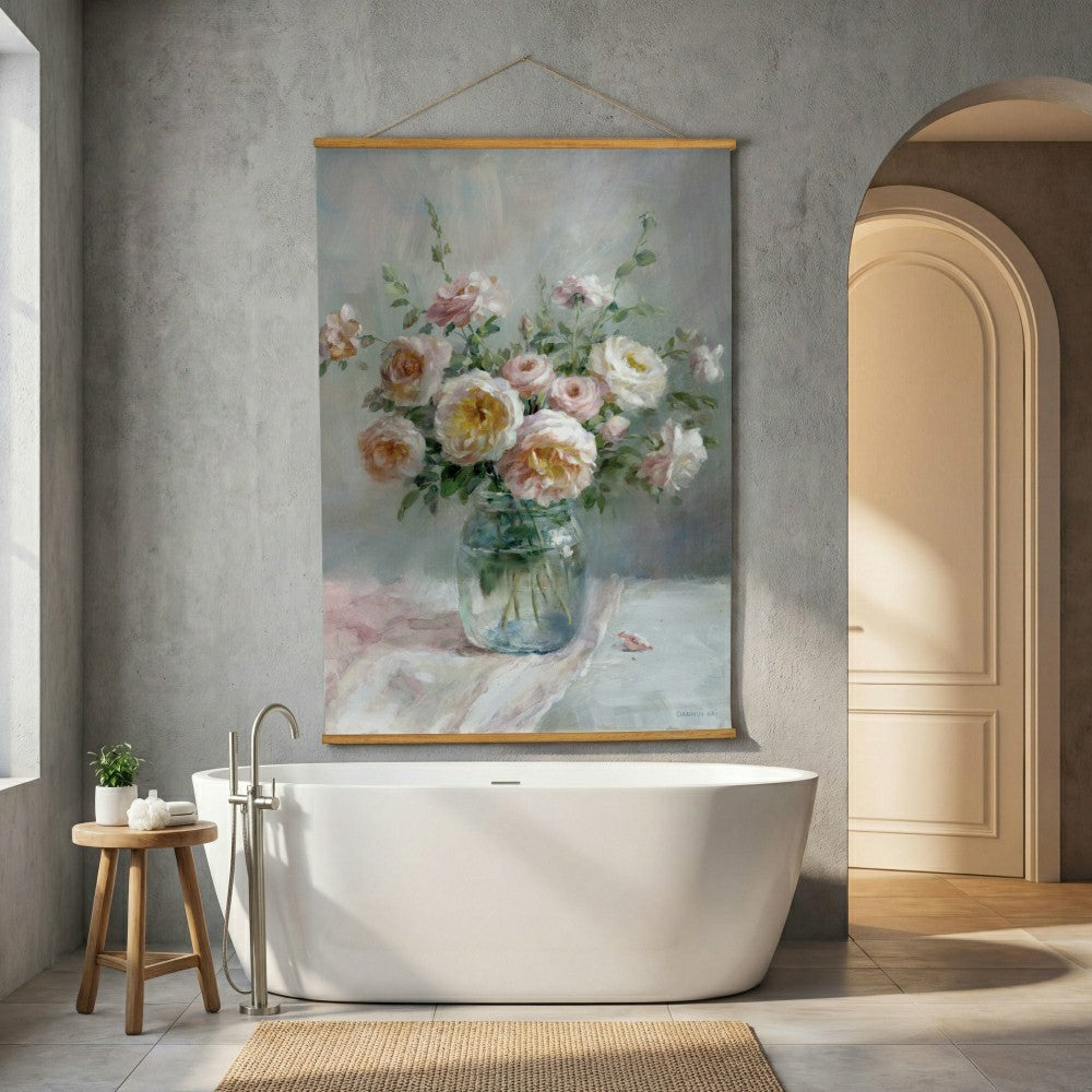 Hillside Pasture Indoor Wall Decor Canvas Tapestry, Pink/White Roses i | Plow & Hearth