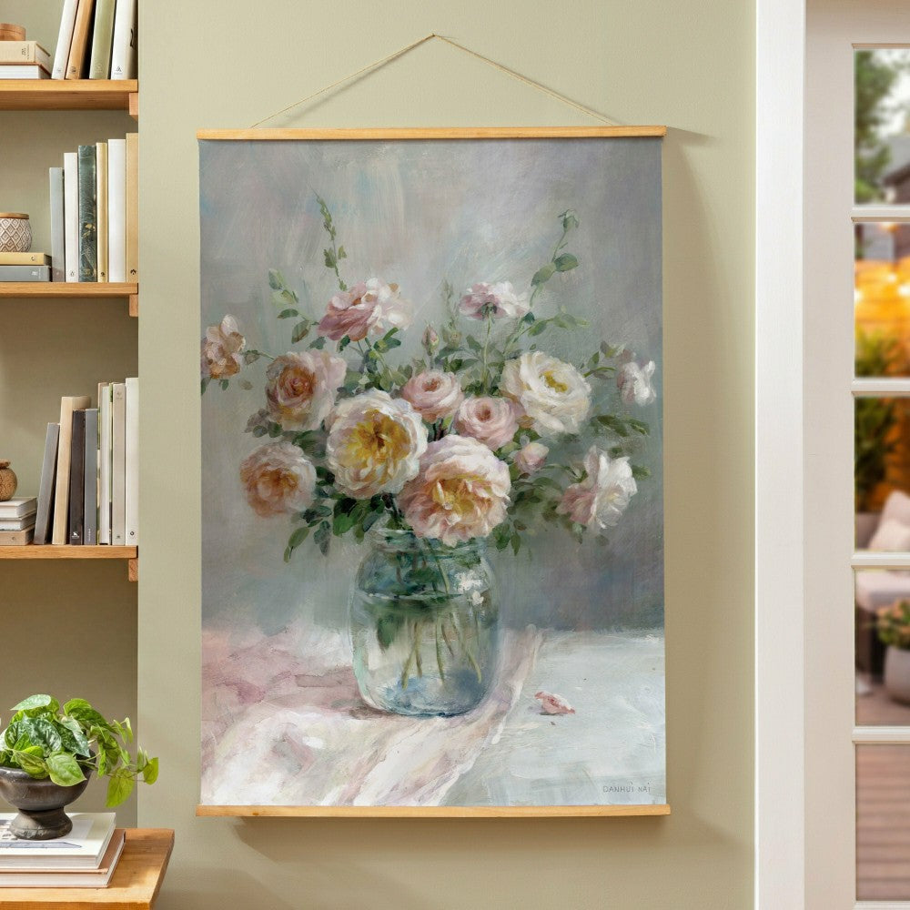 Hillside Pasture Indoor Wall Decor Canvas Tapestry, Pink/White Roses i | Plow & Hearth