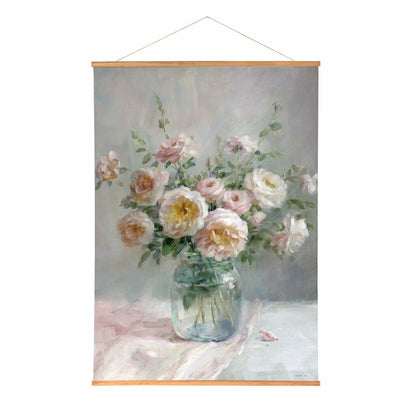 Hillside Pasture Indoor Wall Decor Canvas Tapestry, Pink/White Roses i | Plow & Hearth
