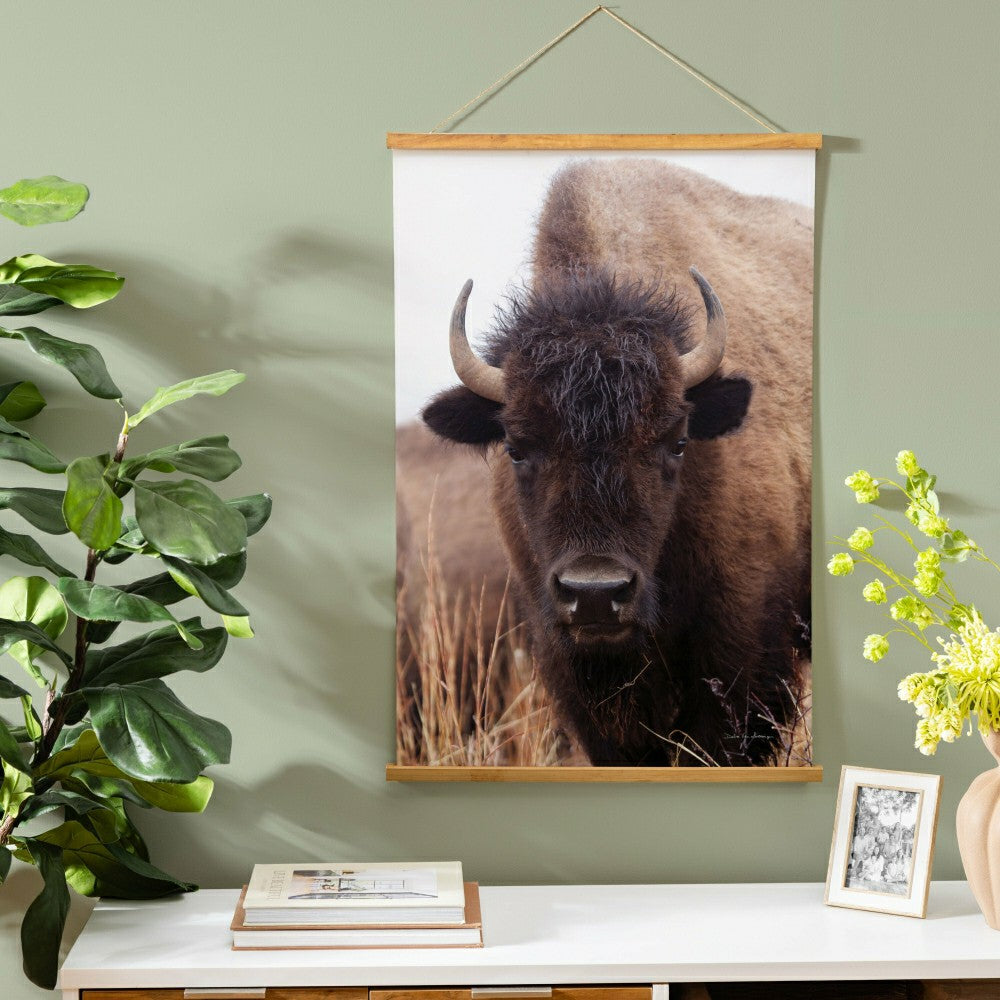 Hillside Pasture Indoor Wall Décor Canvas Tapestry, Bison | Plow & Hearth