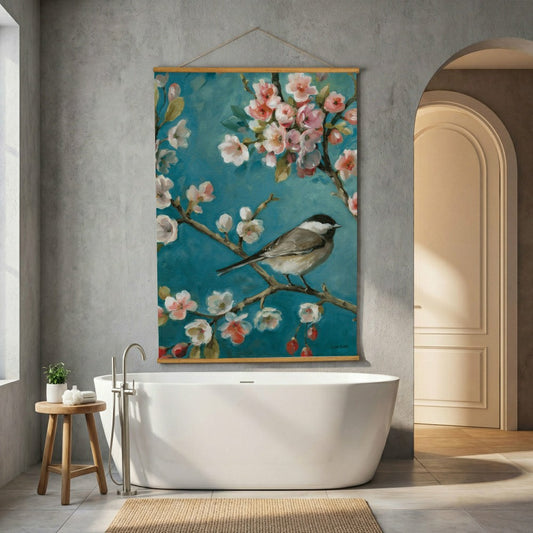 Cottage Garden Indoor Wall Décor Canvas Tapestry, Bird on Floral Branc | Plow & Hearth